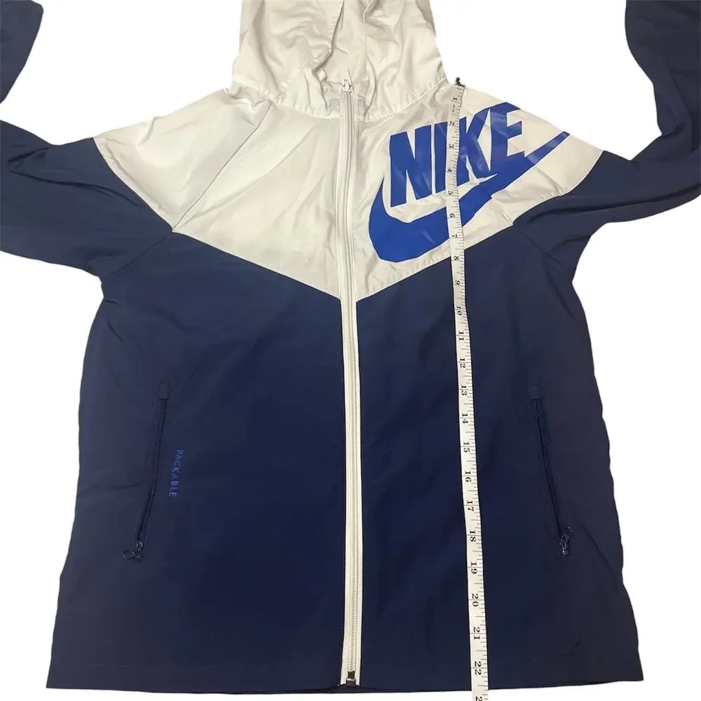 Nike Big Kids Boys Windrunner Jacket Navy White Blue Logo Hooded‎ Full Zip Sz M
